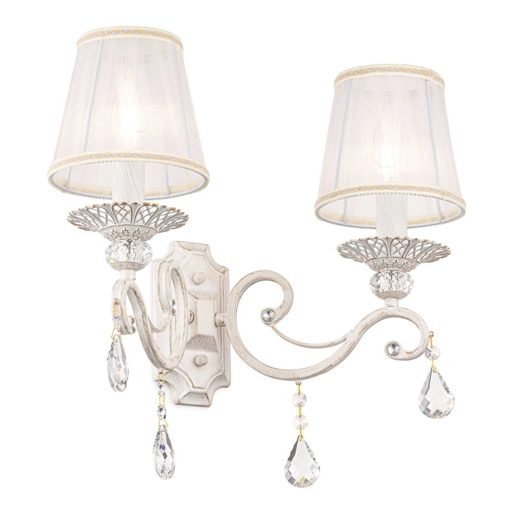 Maytoni applique shabby chic Grace 2 luci E14 bianco metallo diffusore tessuto