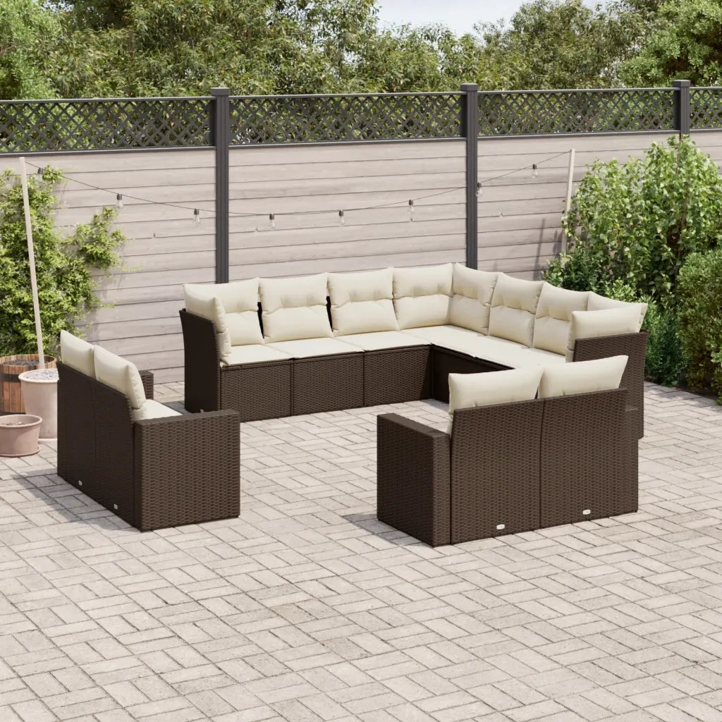 Set Divani da Giardino 11 pz con Cuscini Polyrattan Marronecod mxl 113232