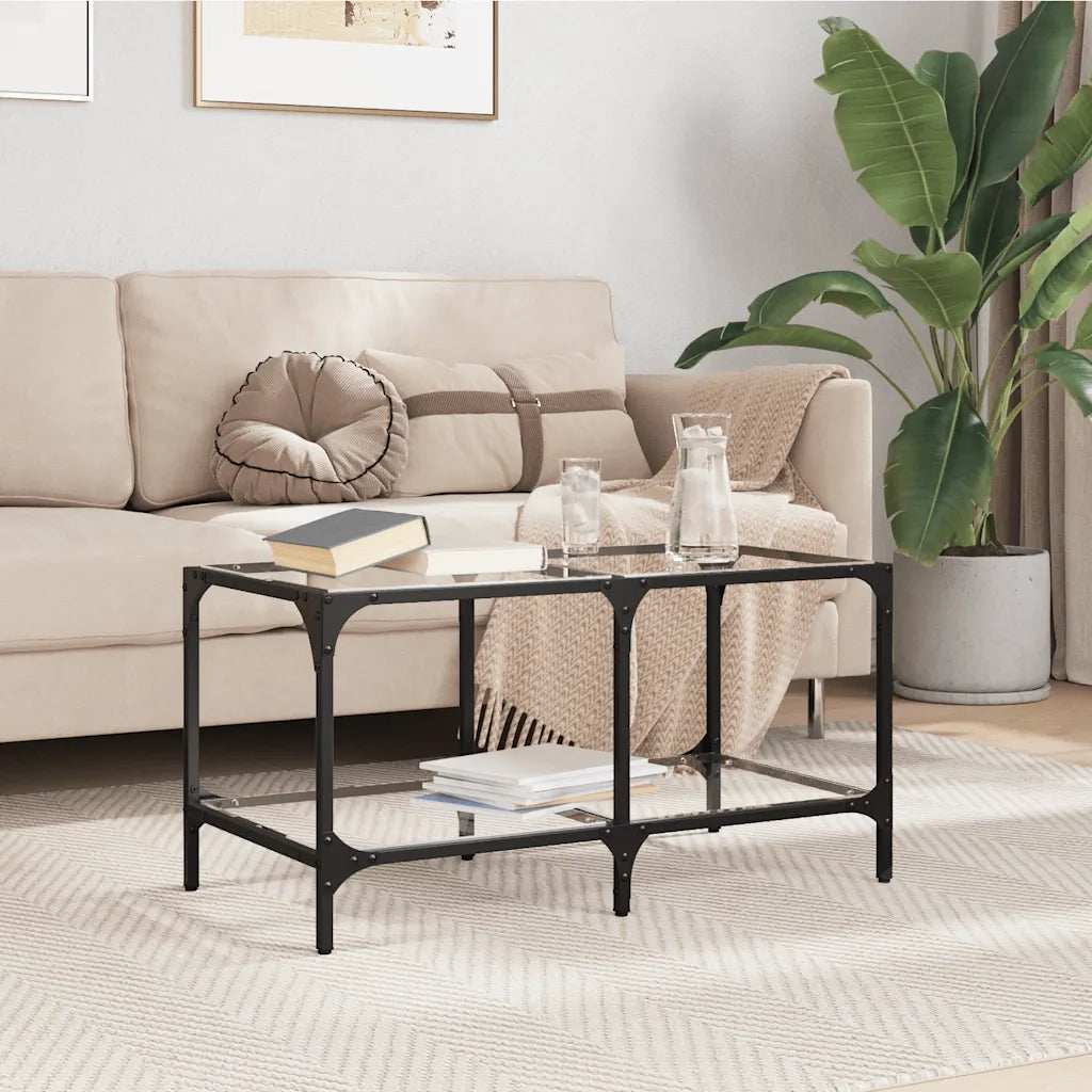 2 pz Tavolini da salotto | Tavolino da caff¨¨ | Tavolino da Soggiorno con Piano Vetro Trasparente 78,5x40x40 cm Acciaio