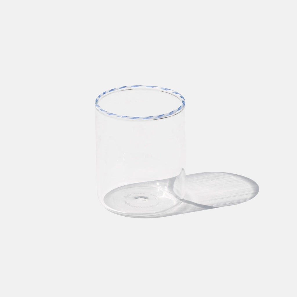Set 6 Bicchieri Tumbler Intrecci in Vetro Borosilicato Soffiato a Mano, Finitura Bianco e Blu, Design Elegante e Resistente agli Shock Termici