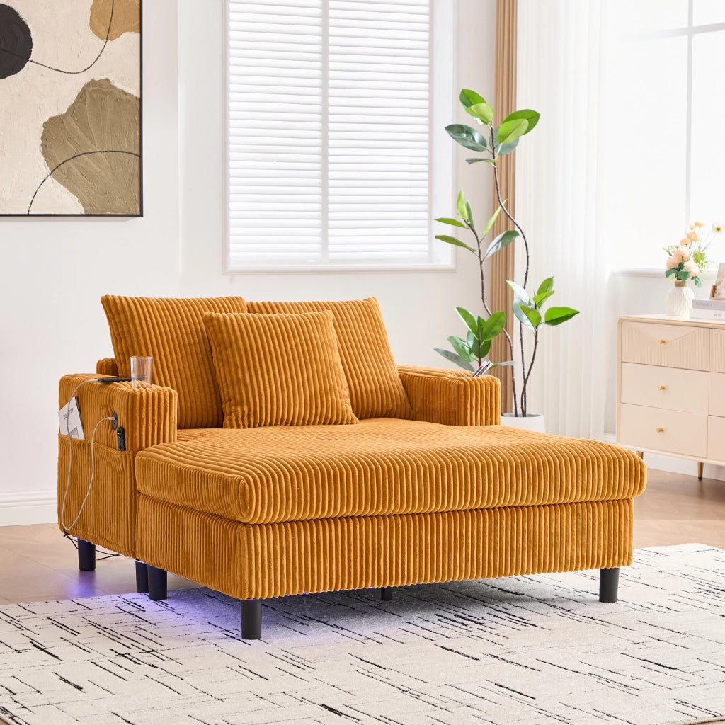 Chaise Longue Reclinabile con LED, USB e Portabicchieri ¨C MINIMAL ¨C Similpelle