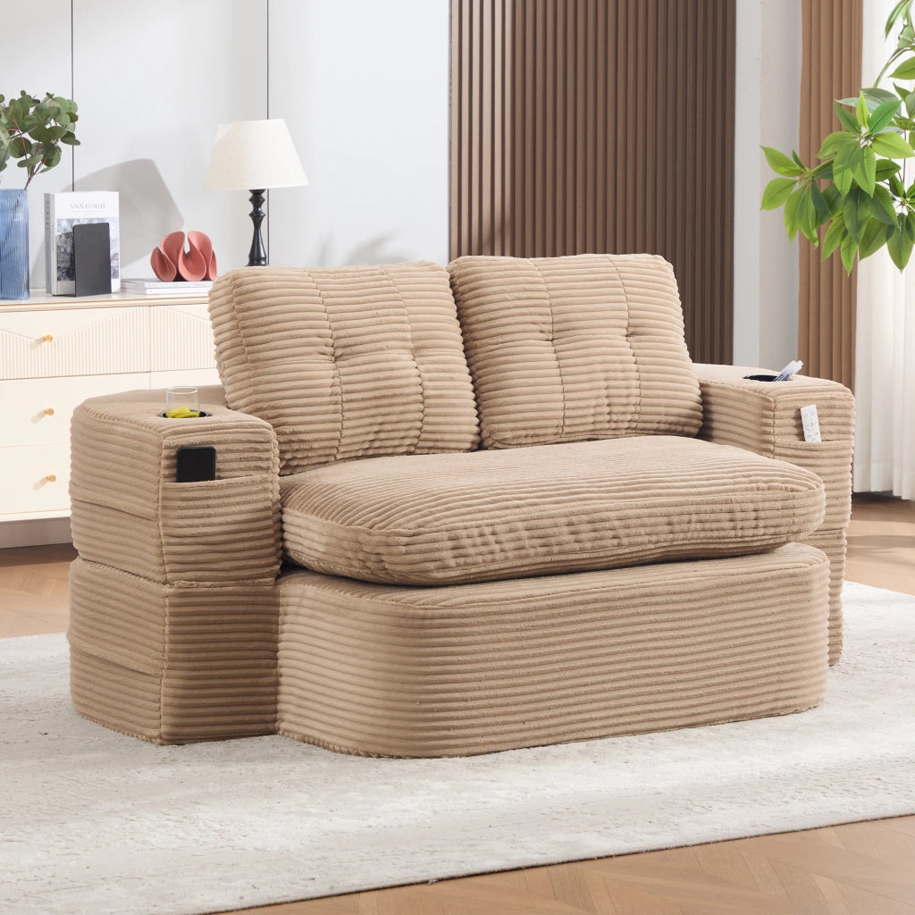 Poltrona letto 2 in 1 con seduta extra profonda schienale alto e doppio portabicchieri in velluto a coste kaki