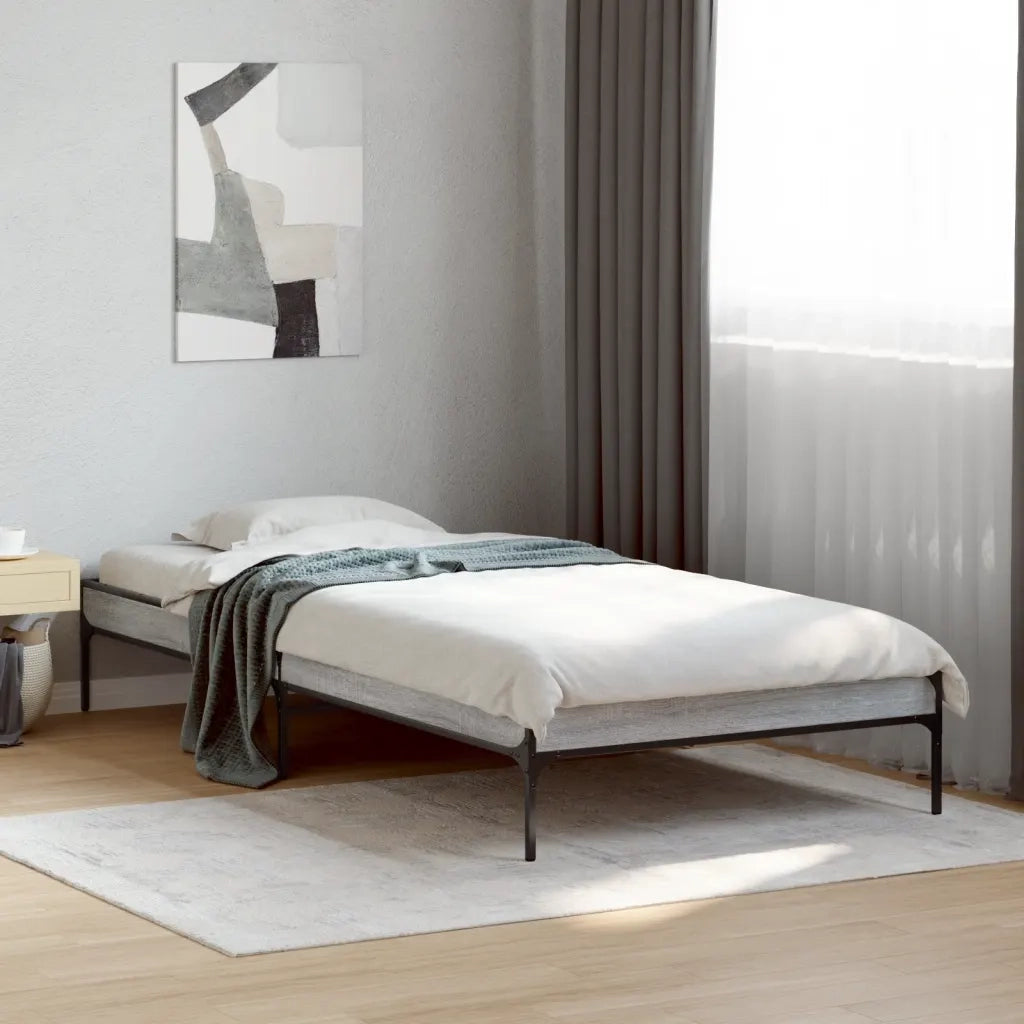 Letto singolo | Letto per adulti | Giroletto Grigio Sonoma 100x200 cm Legno Multistrato e Metallo