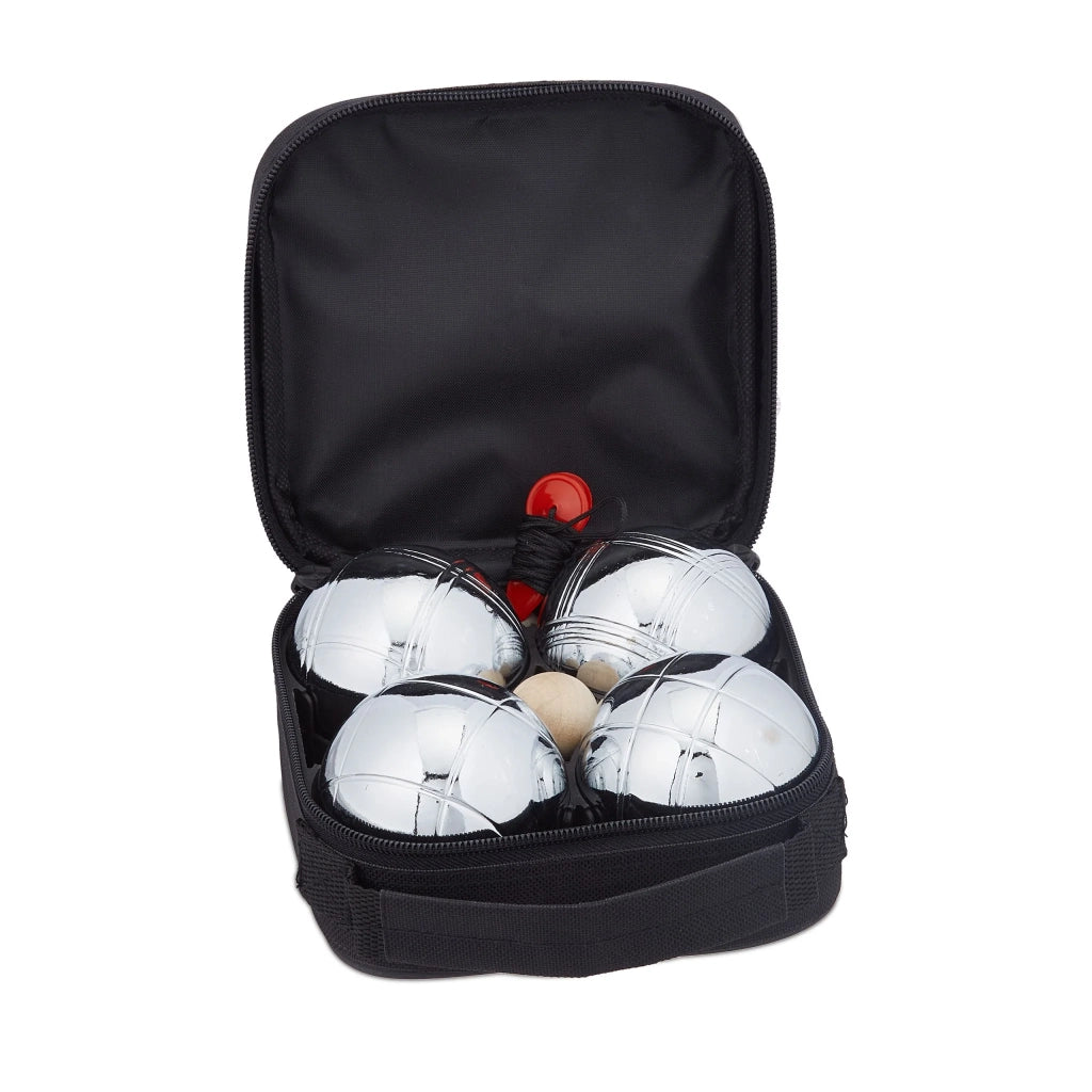 Set di quattro classiche bocce da petanque per giardino esterno 7,5 cm in acciaio argentato 13_0011977