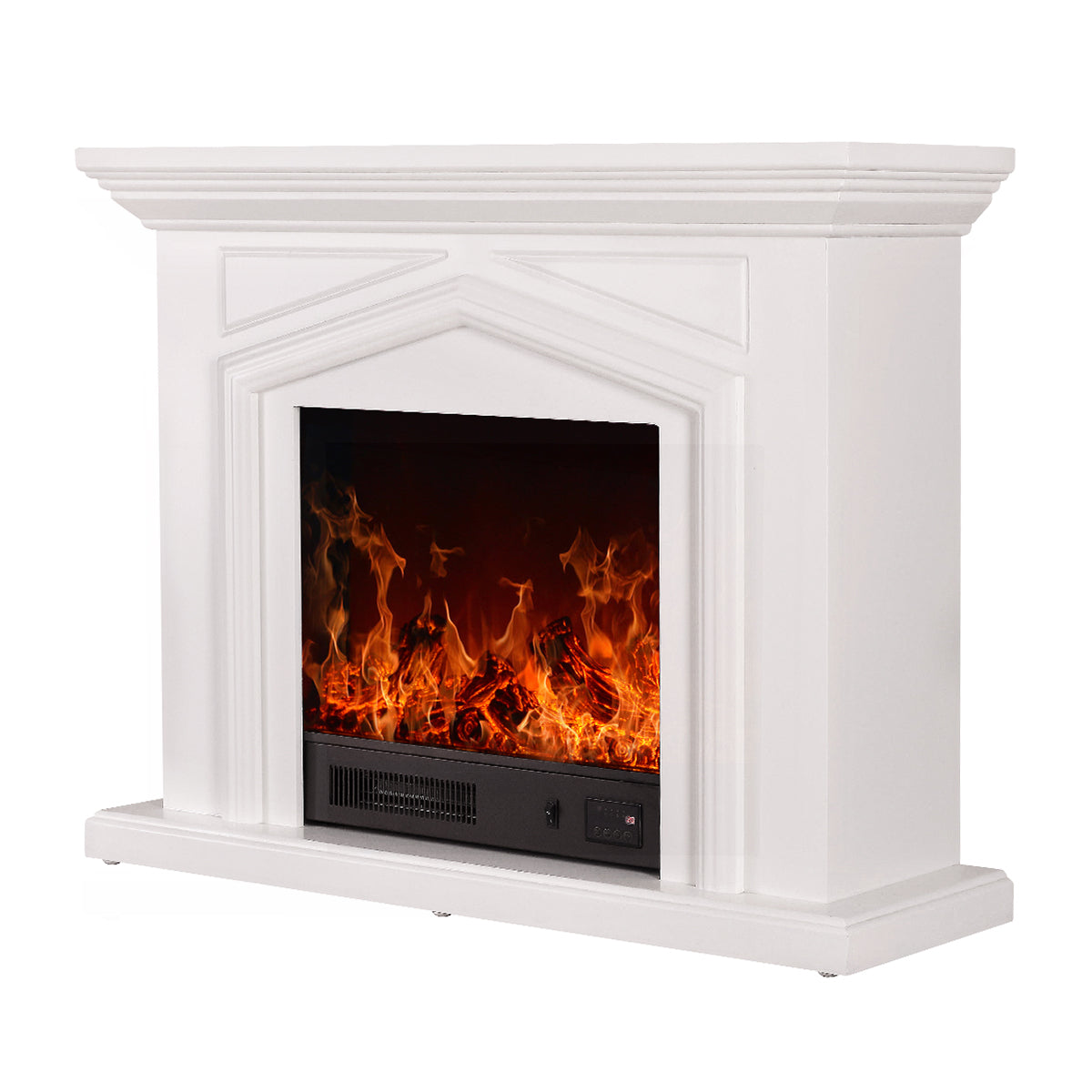 Camino Elettrico da Pavimento 80x100x30 cm Effetto Fiamma 1500W Marco Bianco