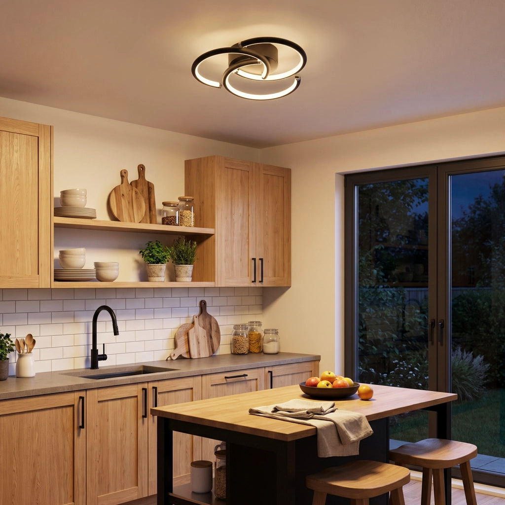ZMH Lampada da Soffitto LED 24W 3000K Nera Anelli Moderna in Metallo per Soggiorno Ufficio Cucina Corridoio
