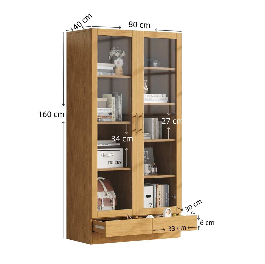 Vetrina multiuso 80x40x160 cm in truciolare e vetro temperato; effetto legno naturale