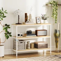 Console da Ingresso con 3 Ripiani Aperti e Gambe in Metallo, per Corridoio, Ingresso, Soggiorno, Camera da Letto, Naturale e Bianco