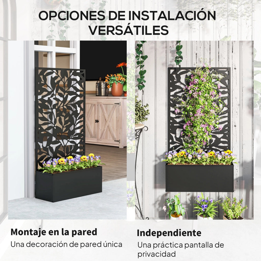 Fioriera Rialzata con Pannello Privacy ¨C Zephmum ¨C 61x23x113 cm Nero