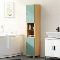 Mobiletto da bagno con 2 ante e 2 scomparti aperti, ripiani regolabili, 30 x 30 x 166 cm, Verde