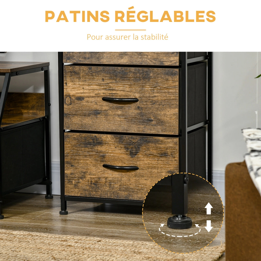Com¨° con 3 Cassetti in Tessuto e 2 Ripiani Stile Industriale ¨C Zephmum ¨C Legno e Metallo 44x29x92