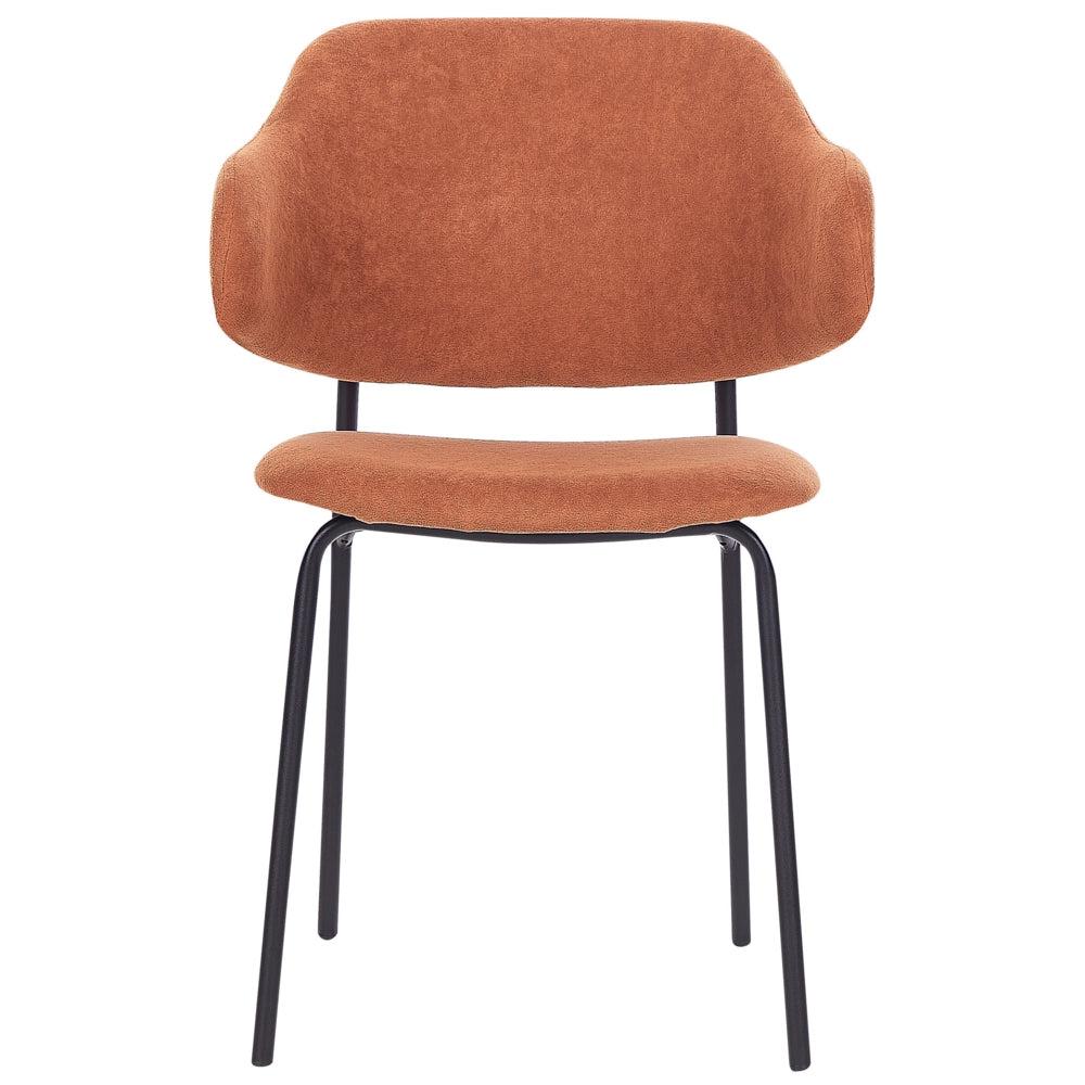 Set di 2 sedie da pranzo con sedile imbottito in tessuto arancione senza braccioli schienale curvo stile moderno