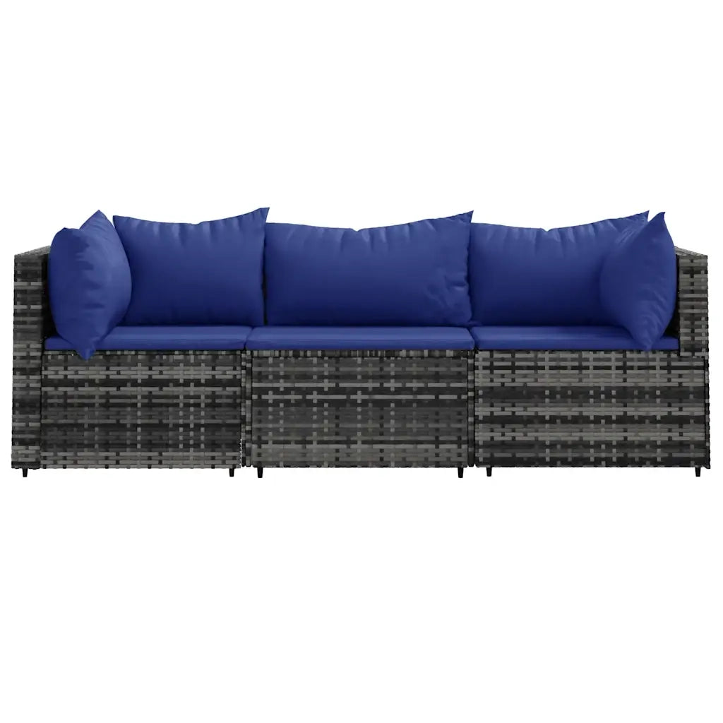 Set Divani da Giardino 3 pz | Set Salotto da Giardino con Cuscini in Polyrattan Grigio