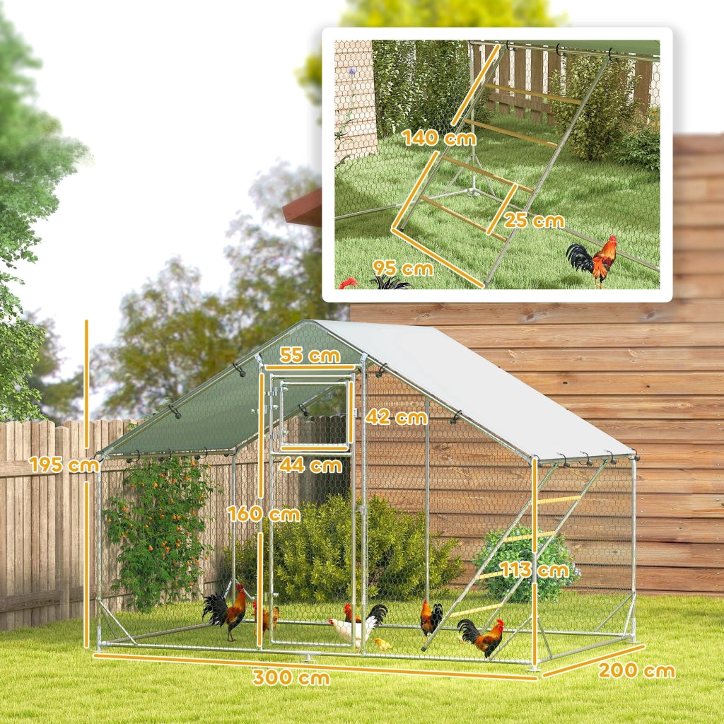 Recinto pollaio da giardino con posatoio e mangiatoia ¨C Xylo ¨C acciaio galvanizzato 300x200x195cm argento
