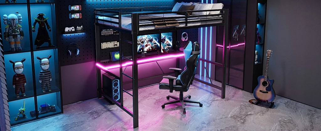 Letto da gaming in metallo - Xylo - 140x200 - Nero - LED USB