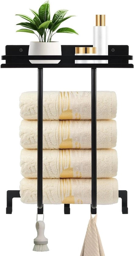 Supporto per asciugamano con gancio e pannello - Accessori per la doccia e la bagno, Montaggio a muro, Nero