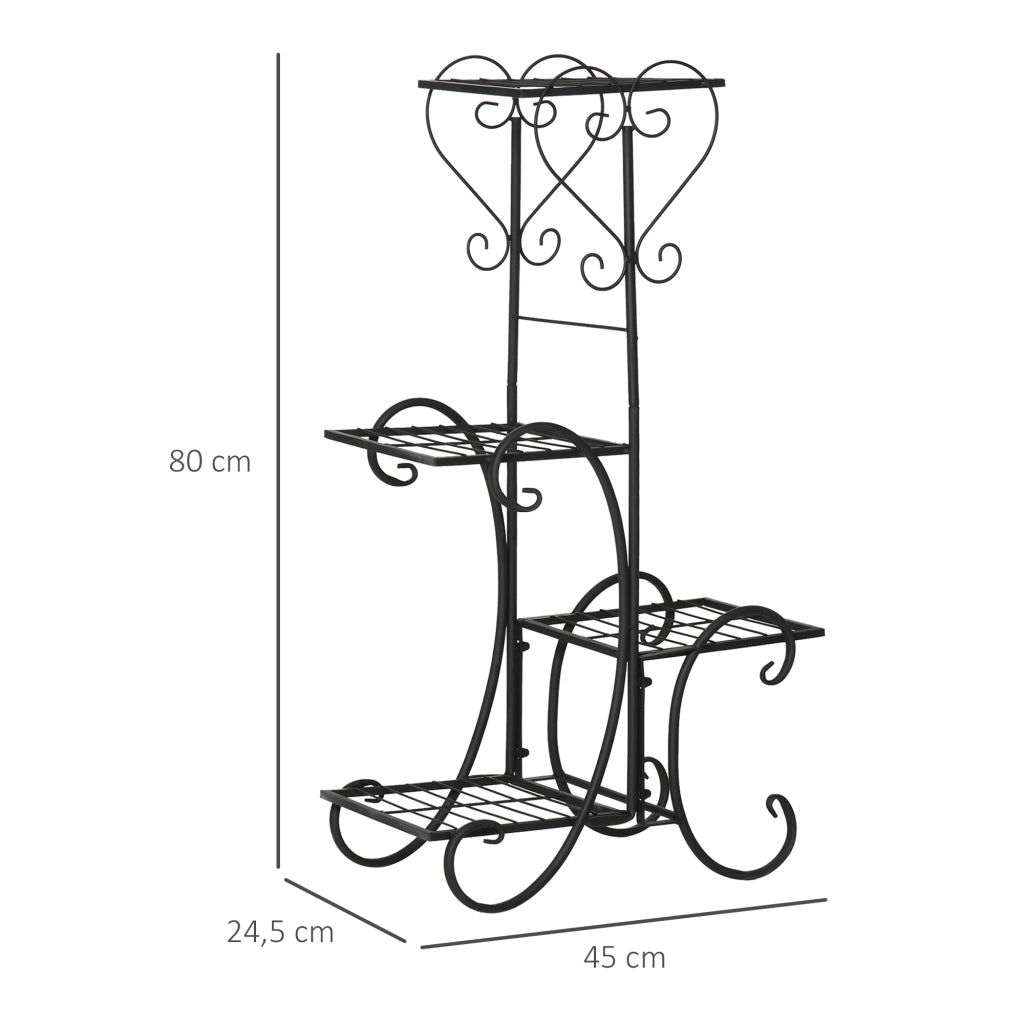 Fioriera 4 Ripiani in Metallo ¨C Zephmum ¨C Nero 45x24.5x80 cm