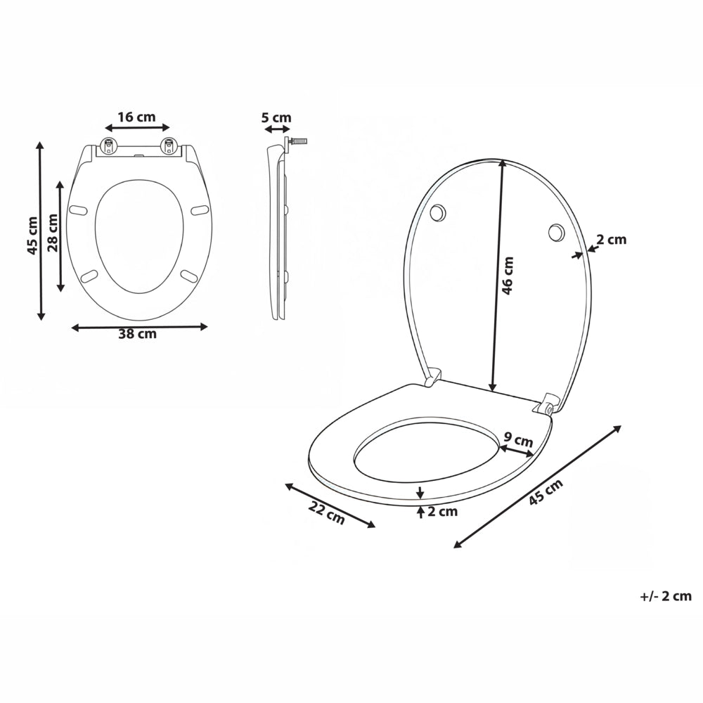 Sedile del wc Duroplast bianco 45 x 38 cm Distanza tra i fori 16 cm Chiusura morbida a sgancio rapido Stile moderno per il bagno