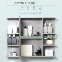 kleankin Specchiera Bagno a Parete con Anta e Mensole Laterali in Legno, 80x19.8x64cm