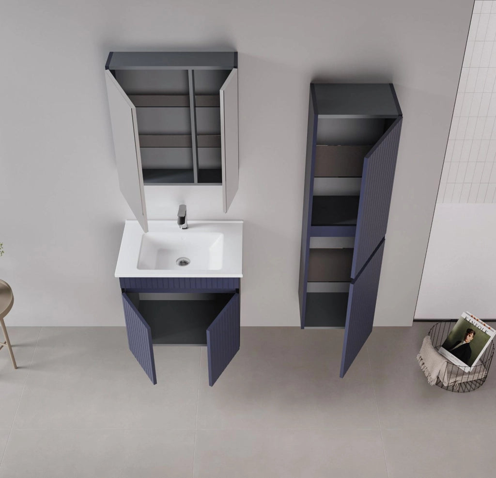 Set mobile lavabo con specchio (2 pezzi) "Tivoli 65" - 65 x 45 x 57 cm - Blu navy opaco