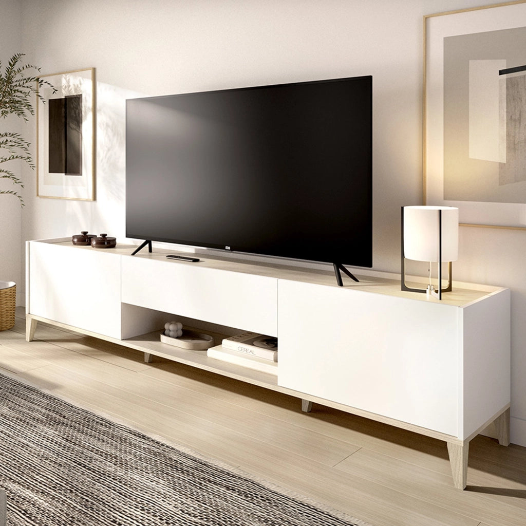 Yreka, Mobile Porta tv un Cassetto, 39x197x50h cm Bianco