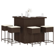 vidaXL Set Bar da Giardino 5 pz con Cuscini in Polyrattan Marrone