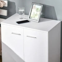 Mobile TV Moderno Multiuso in Legno con 4 Ruote e Freni, 2 Ante con 2 Ripiani, 60x35x65 cm, Bianco