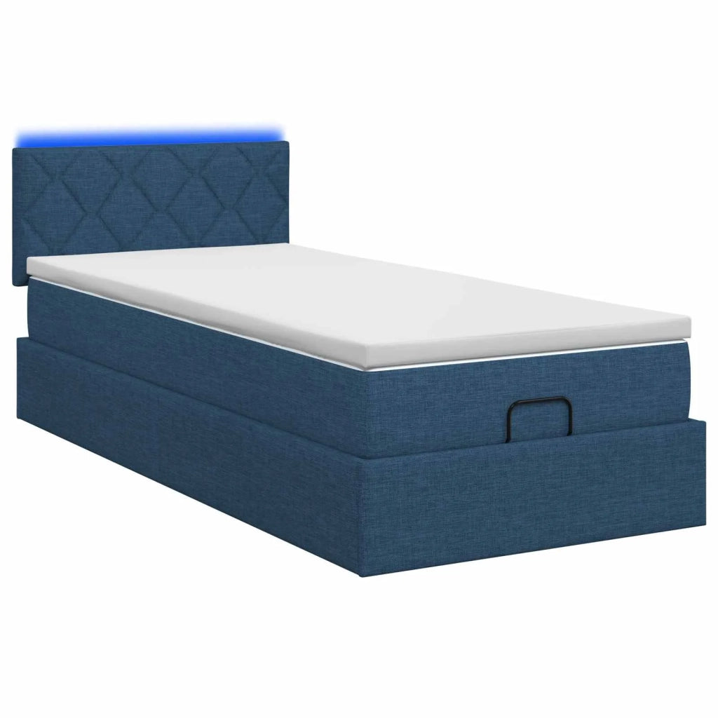 Letto Ottomano con Materasso e LED Blu 90 x 200 cm Tessuto 3456966