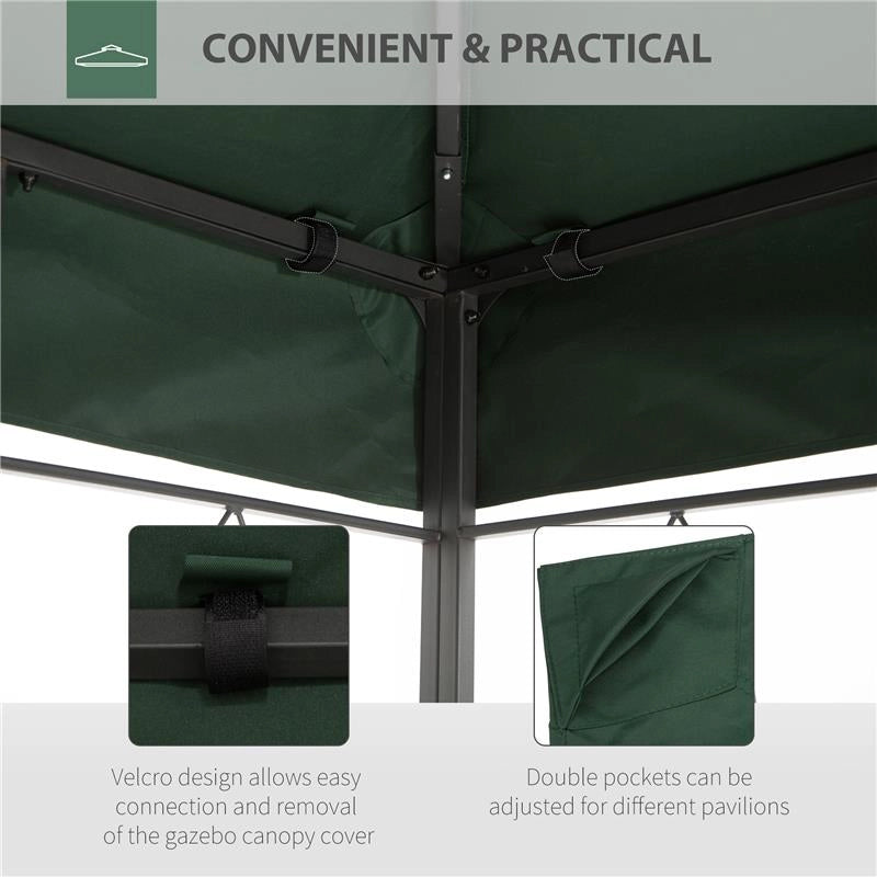 COPERTURA PER GAZEBO 4X3 M A 2 LIVELLI IN POLIESTERE CON CINGHIE E 10 FORI DI DRENAGGIO VERDE