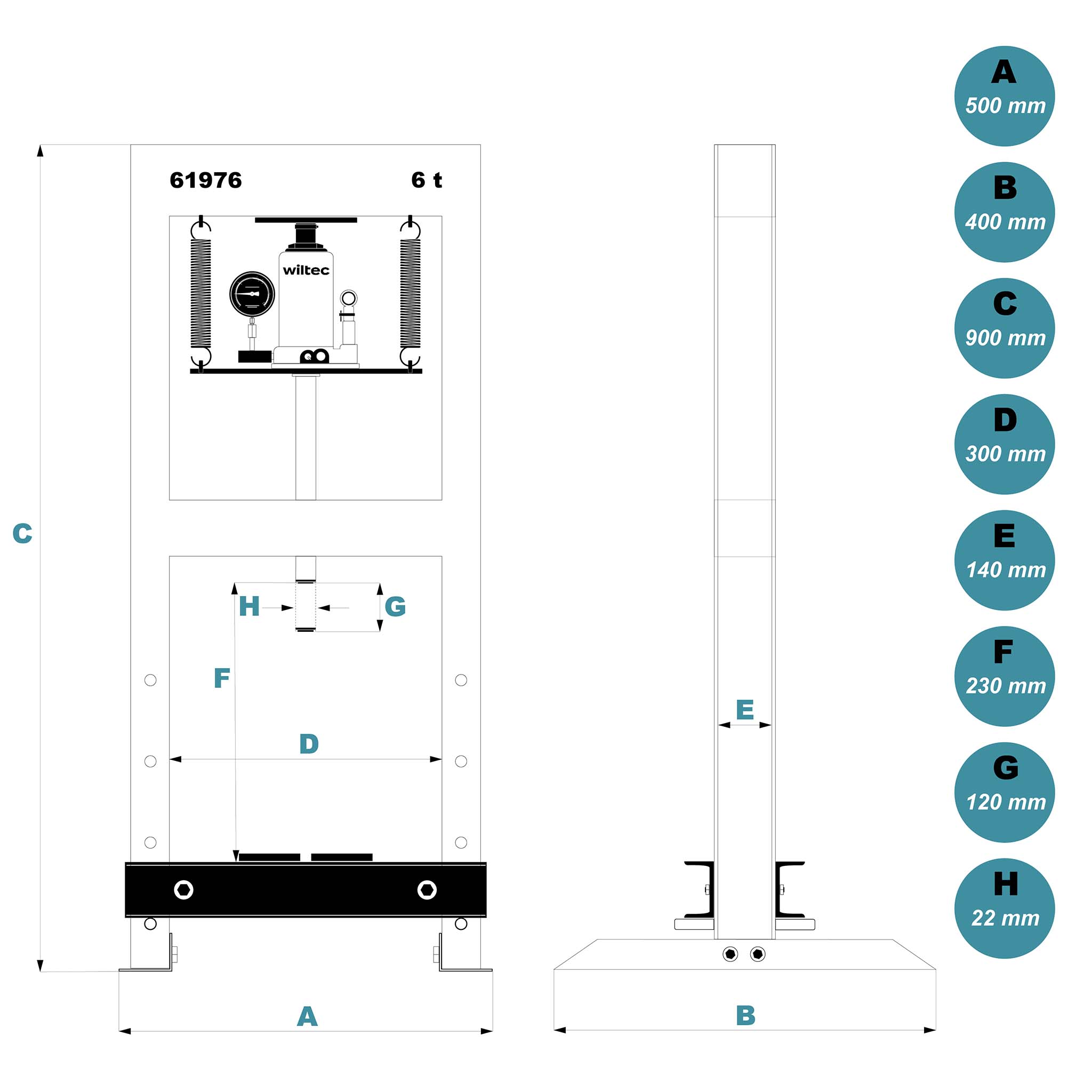 Pressa idraulica da officina 6t Pressa a telaio per cuscinetti con manometro