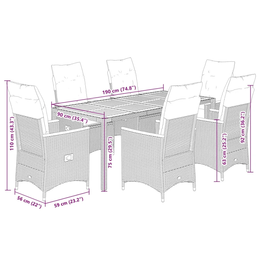 Set da Pranzo da Giardino 7 pz con Cuscini in Polyrattan Grigio 3276849
