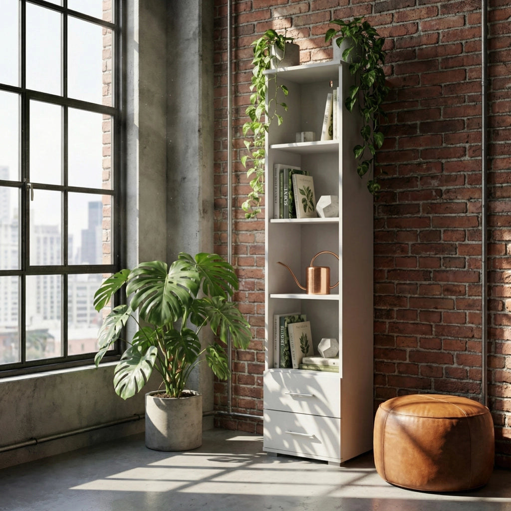 Libreria FAUSKE - 2 Cassetti - Bianco - Larghezza 40 cm, Altezza 180 cm, Profondit? 34 cm