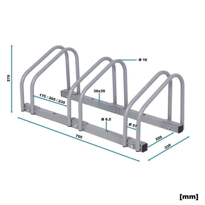 Rastrelliera per 3 biciclette 70x33x27 cm acciaio zincato Porta bici