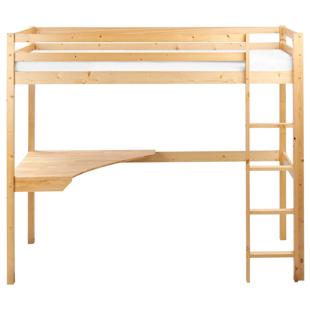 Letto singolo a soppalco in marrone chiaro 90 x 200 cm con telaio e contenitore con scrivania cameretta bambini