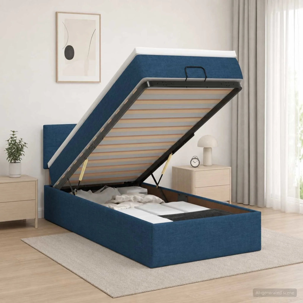Letto Ottomano con Materasso e LED Blu 100 x 200 cm Tessuto 3456890