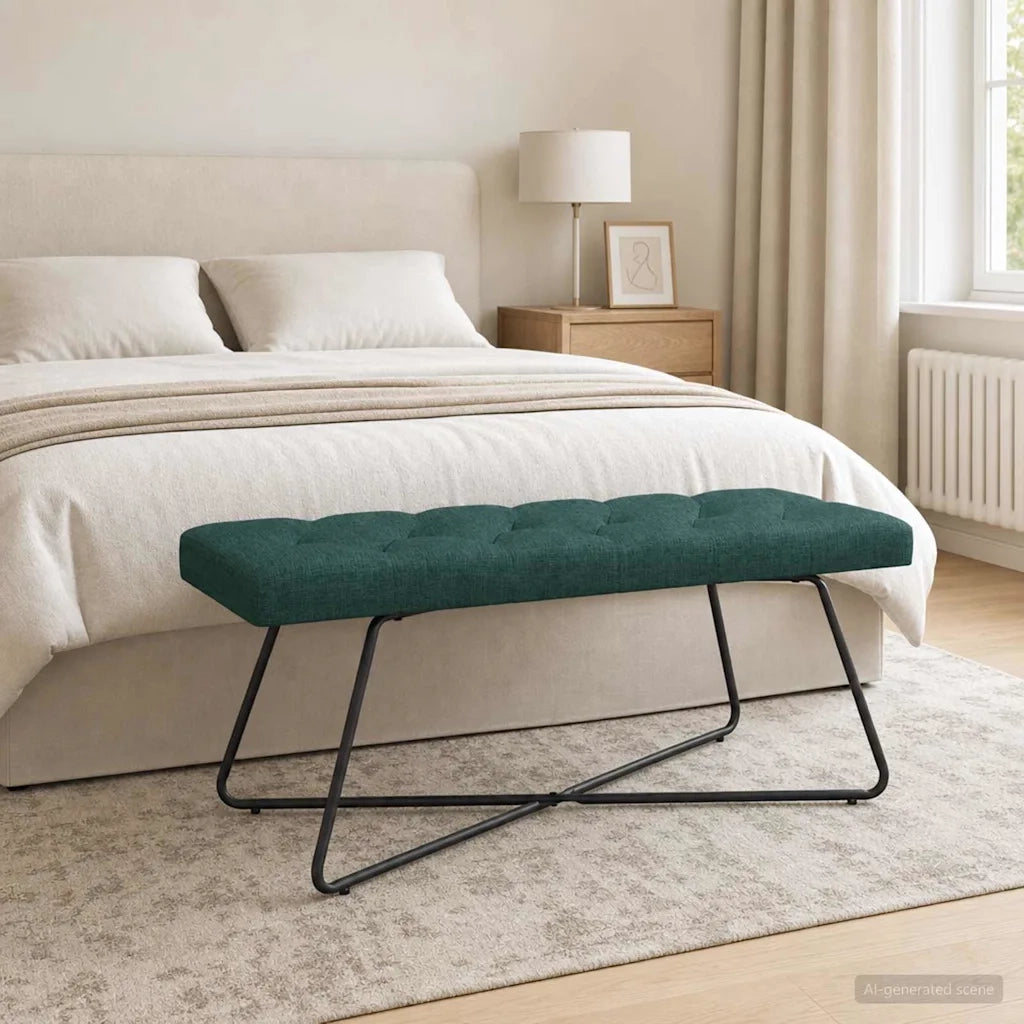 Panchina con bottoni imbottiti Verde Scuro 110 x 40 x 46 cm 42038376