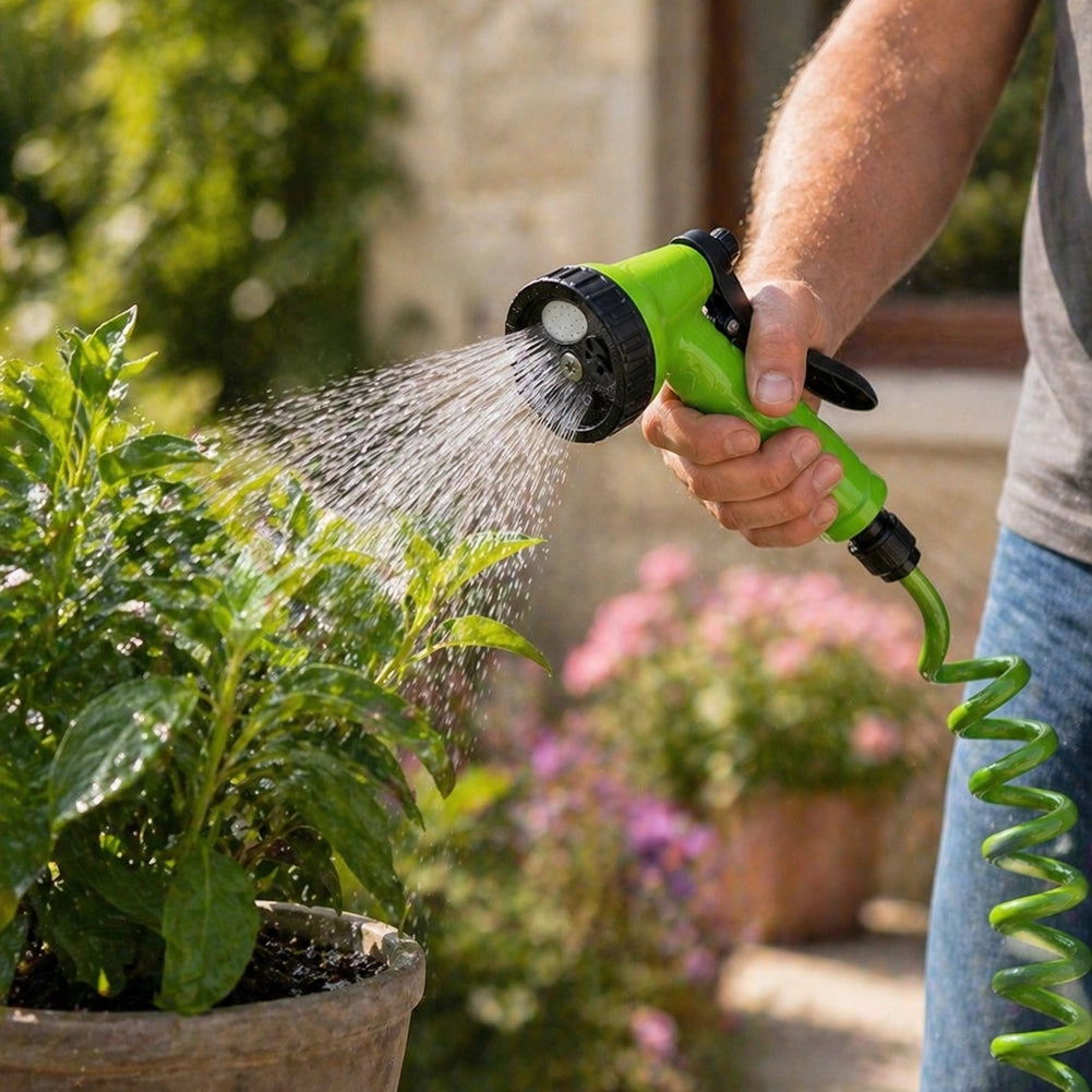 Tubo Estensibile Da Giardino Terreno Pompa Spirale 30mt Con Pistola Irrigazione