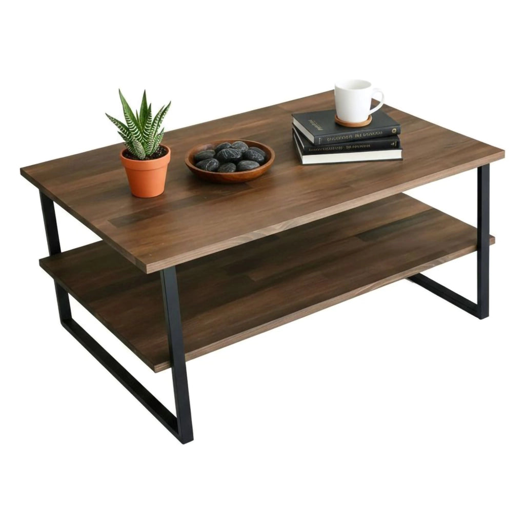 Tavolino da salotto Aprica, Tavolo basso da caffè, Portariviste per divano, Ripiano da soggiorno, 85x60h40 cm, Noce