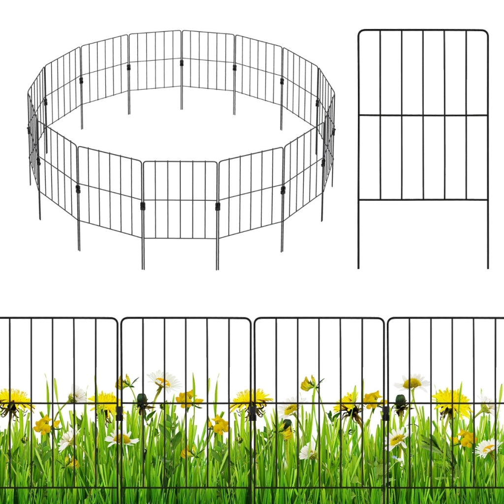 15 Pannelli per recinzione da giardino pieghevole, Recinzione per aiuole in metallo antiruggine Nero-Fioriere