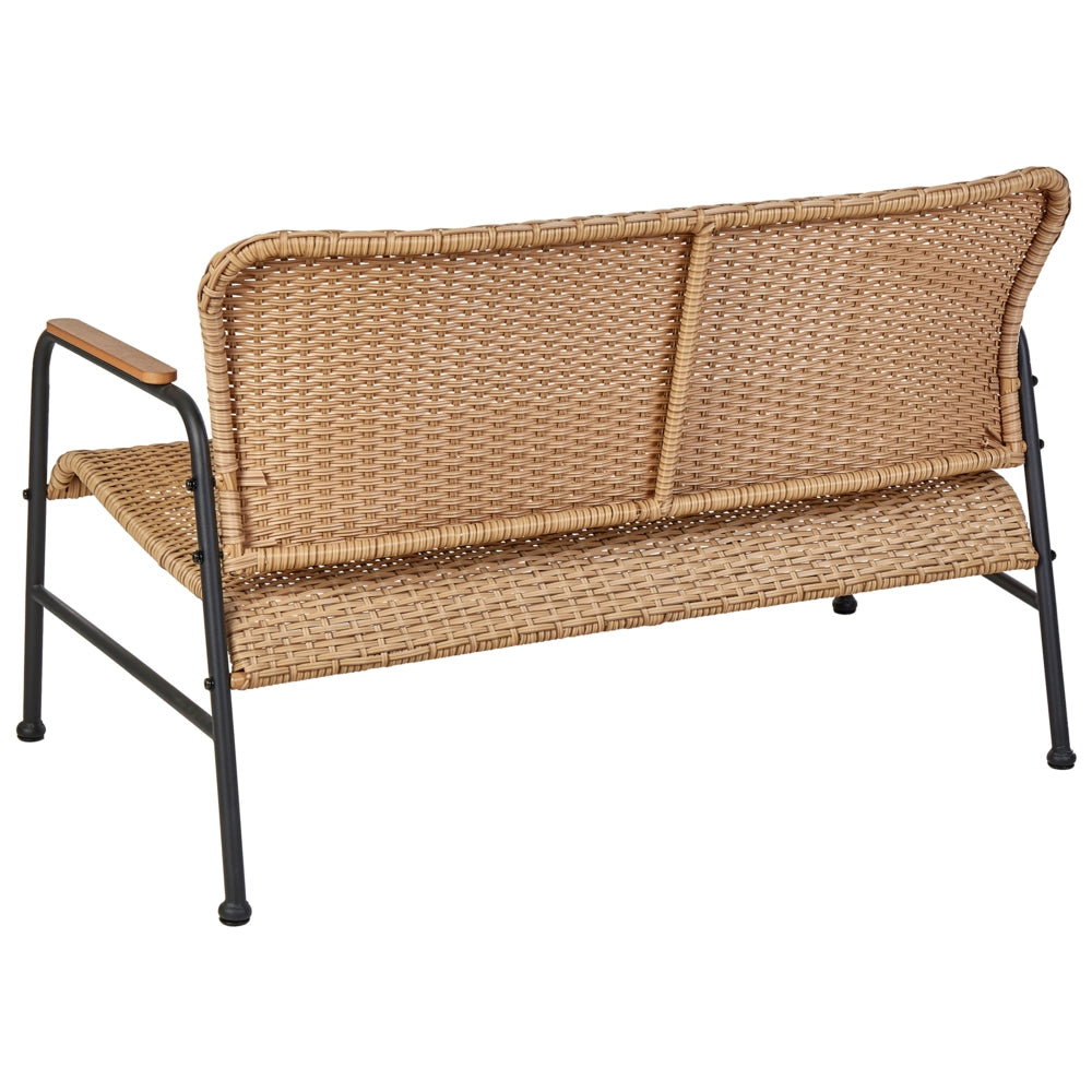Set di divani da giardino a 4 posti in rattan naturale PE Telaio in acciaio Gambe nere 2 posti a sedere 2 poltrone Tavolino da caffè