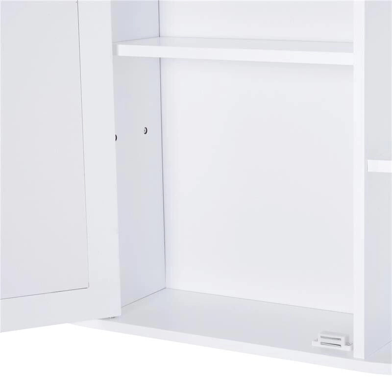 MOBILETTO PENSILE CON SPECCHIO E MENSOLE PER BAGNO 66X17X63 CM IN LEGNO BIANCO