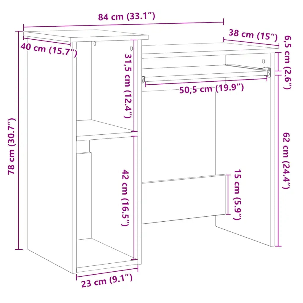 vidaXL Scrivania Mensole Grigio Cemento 84x40x78 cm Legno Multistrato