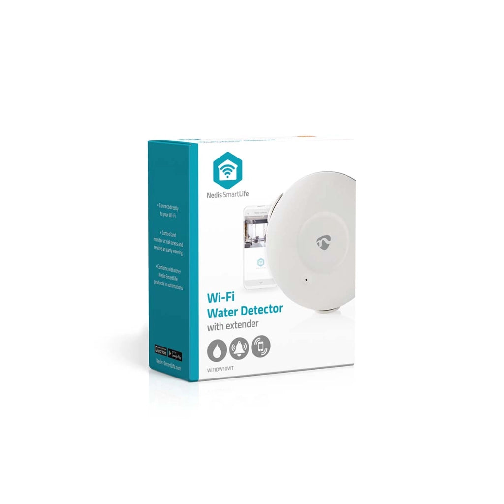 Rivelatore d'acqua intelligente rotondo connesso via Wi-Fi con allarme da 50dB Bianco Nedis