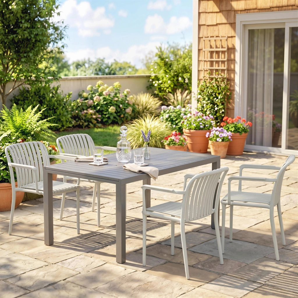 Set di Sedie da Giardino Impilabili con Braccioli ¨C zephmum ¨C Grigio, Plastica