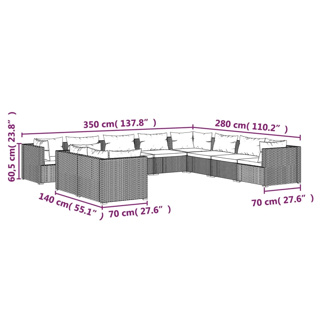 Set Divani da Giardino 10 pz con Cuscini in Polyrattan Marrone cod mxl 39073