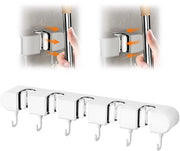 Sostegno per Asse da Parete con 5 Viti - Montaggio a Parete - 6 Ganci - Antiscivolo in Silicone - Supporto Multifunzionale per Asse da Pulire - Per Attrezzi da Giardino - Supporto per Attrezzi