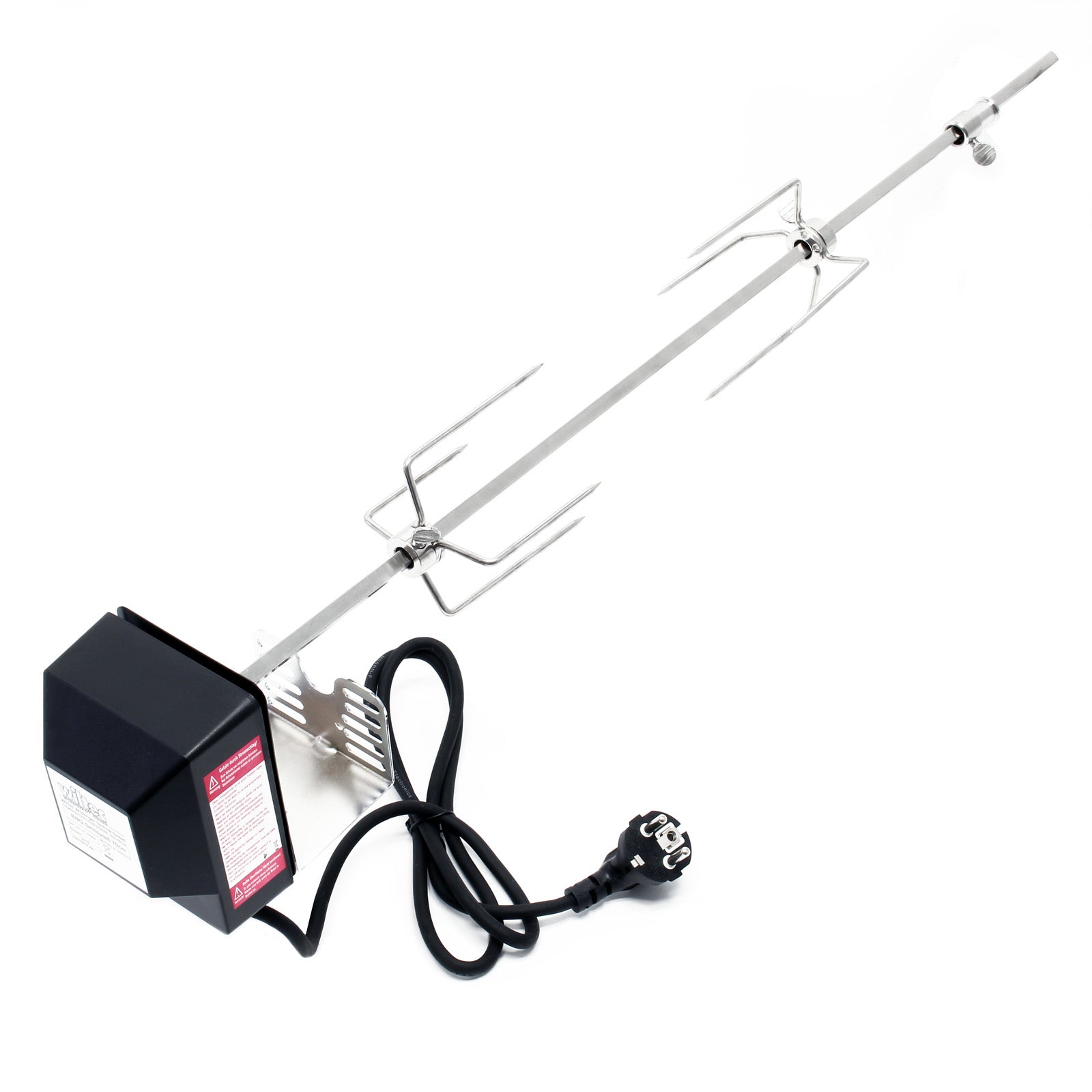 Girarrosto da barbecue 70 cm 230 V, Spiedo in acciaio inox con 2 forchettoni carne