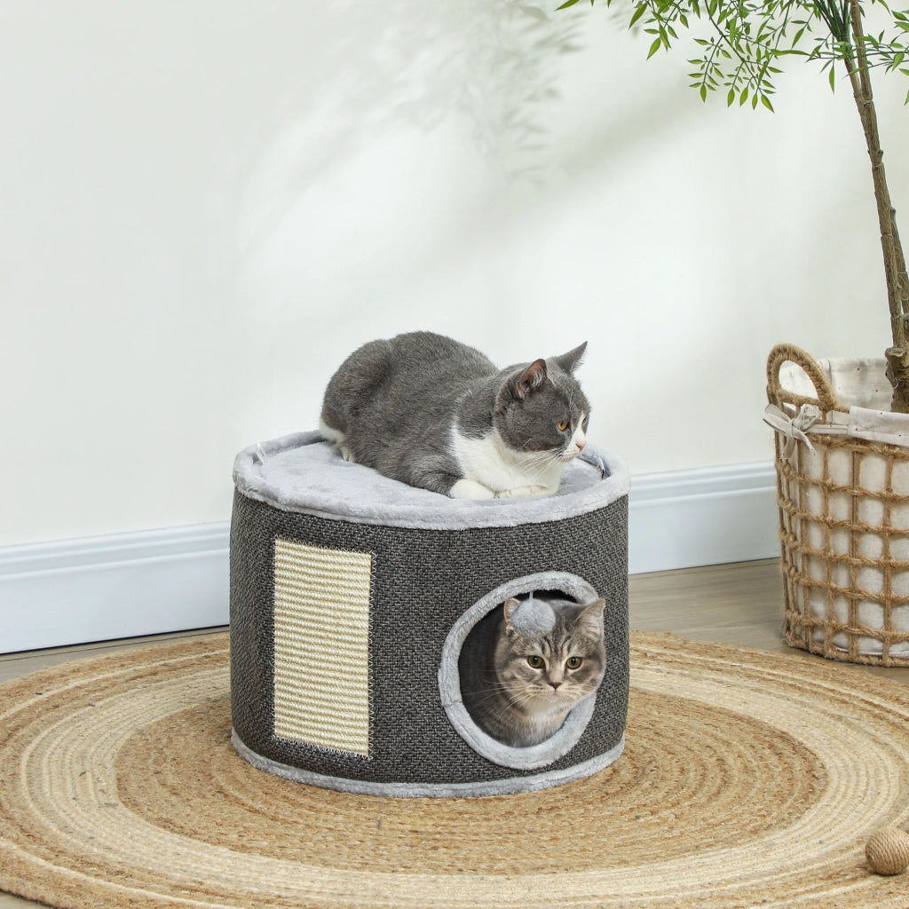 Casetta per Gatti a 2 Piani con Sisal ¨C zephmum ¨C Grigio Scuro 40x30 cm