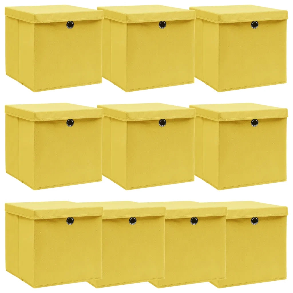 Scatole con Coperchi 10 pz Gialle 32x32x32 cm in Tessuto cod mxl 41010