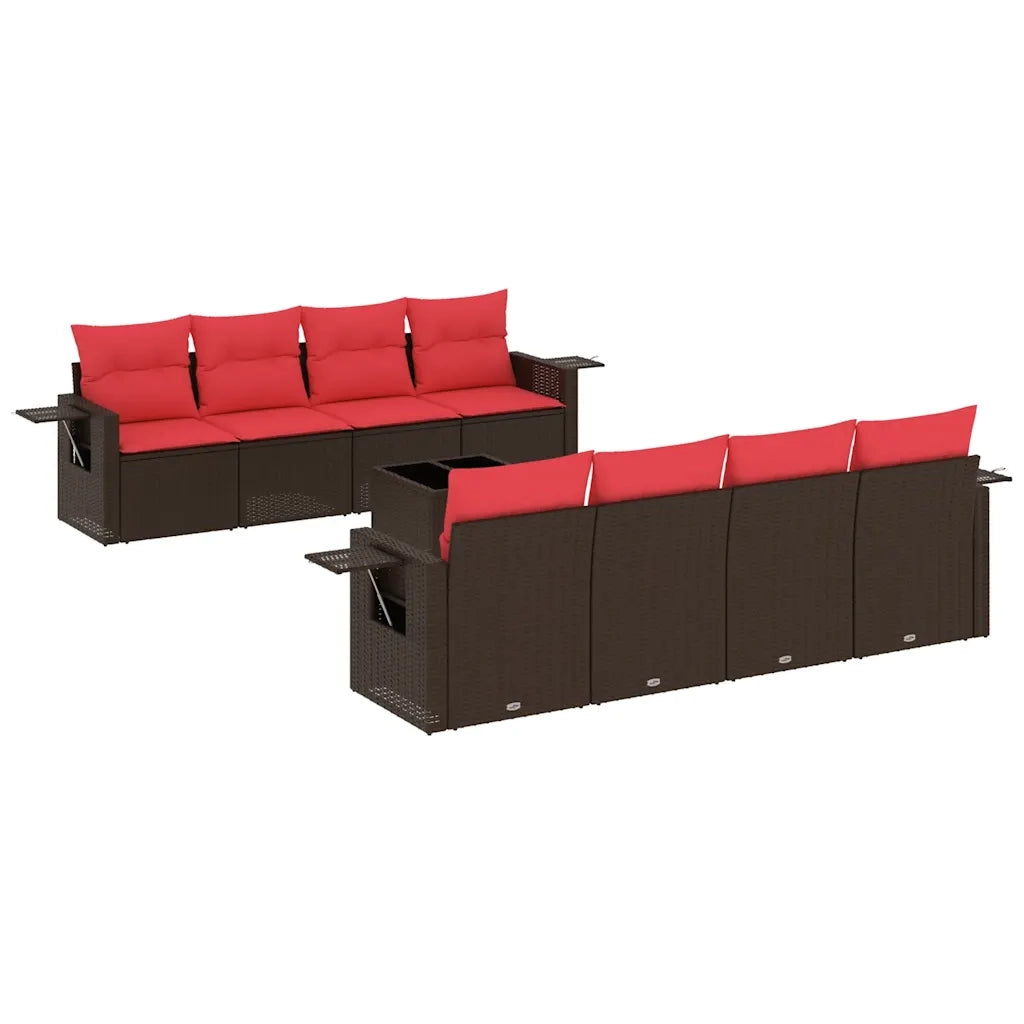 Set Divani da Giardino 9 pz con Cuscini Marrone in Polyrattan 3219953